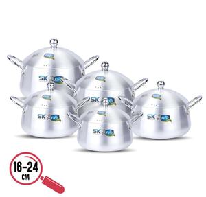 Belly Shape Aluminium Cooking Pot 5pc Premium Quality 16cm to 24cm Cookware pot set Cookware Handles Lids Kitchen