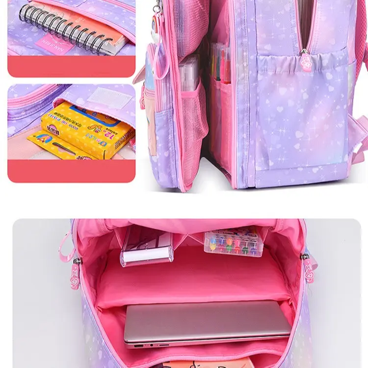 Water Resistant Children School Bags for Girls Primary School Backpack Schoolbag for Kids - Purple+Pink 4