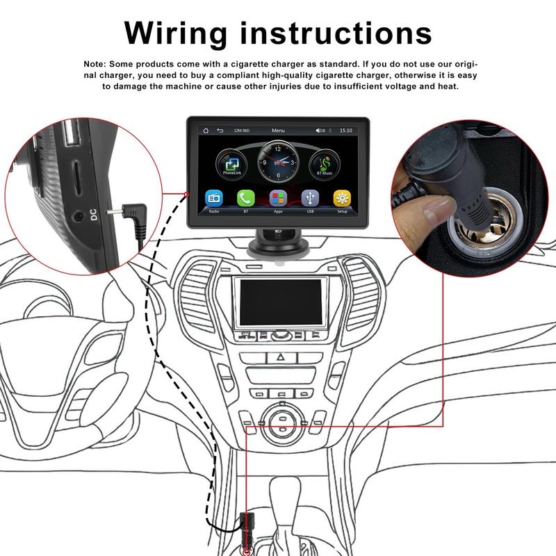 7 INCH PORTABLE WIRELESS APPLE CARPLAY ~ ANDROID AUTO BT FM 10 6