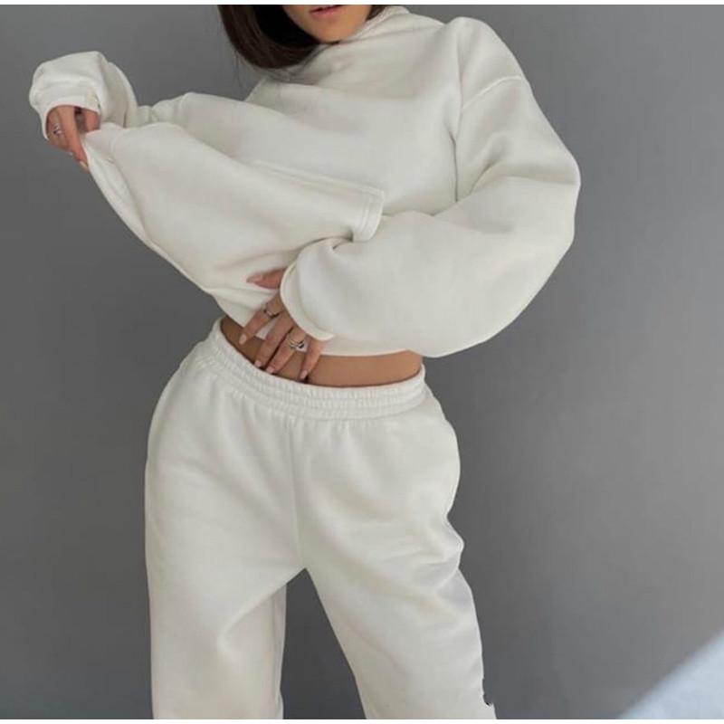Product Introduction of Women's Tracksuit Autumn Plus Fleece Sweatshirts Two Piece Set Casual Oversized Solid Female Sports Hoodie Suit Long Pant Sets Womenswear  Comfort Long Sleeve Minimalist Basic Overalls 7