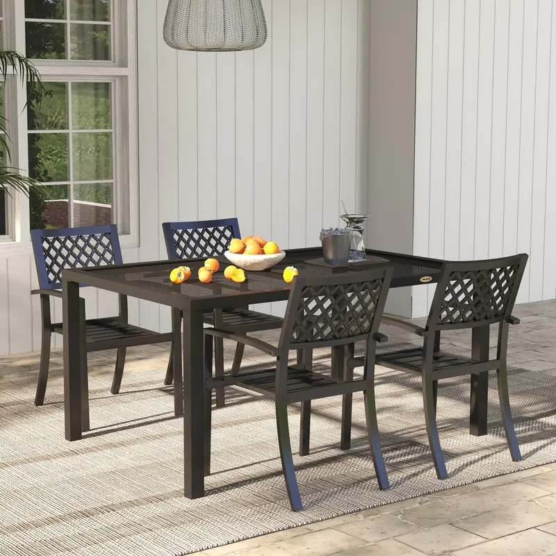 Outsunny Four-Seater Steel Garden Table, with Wired Top - Grey 1