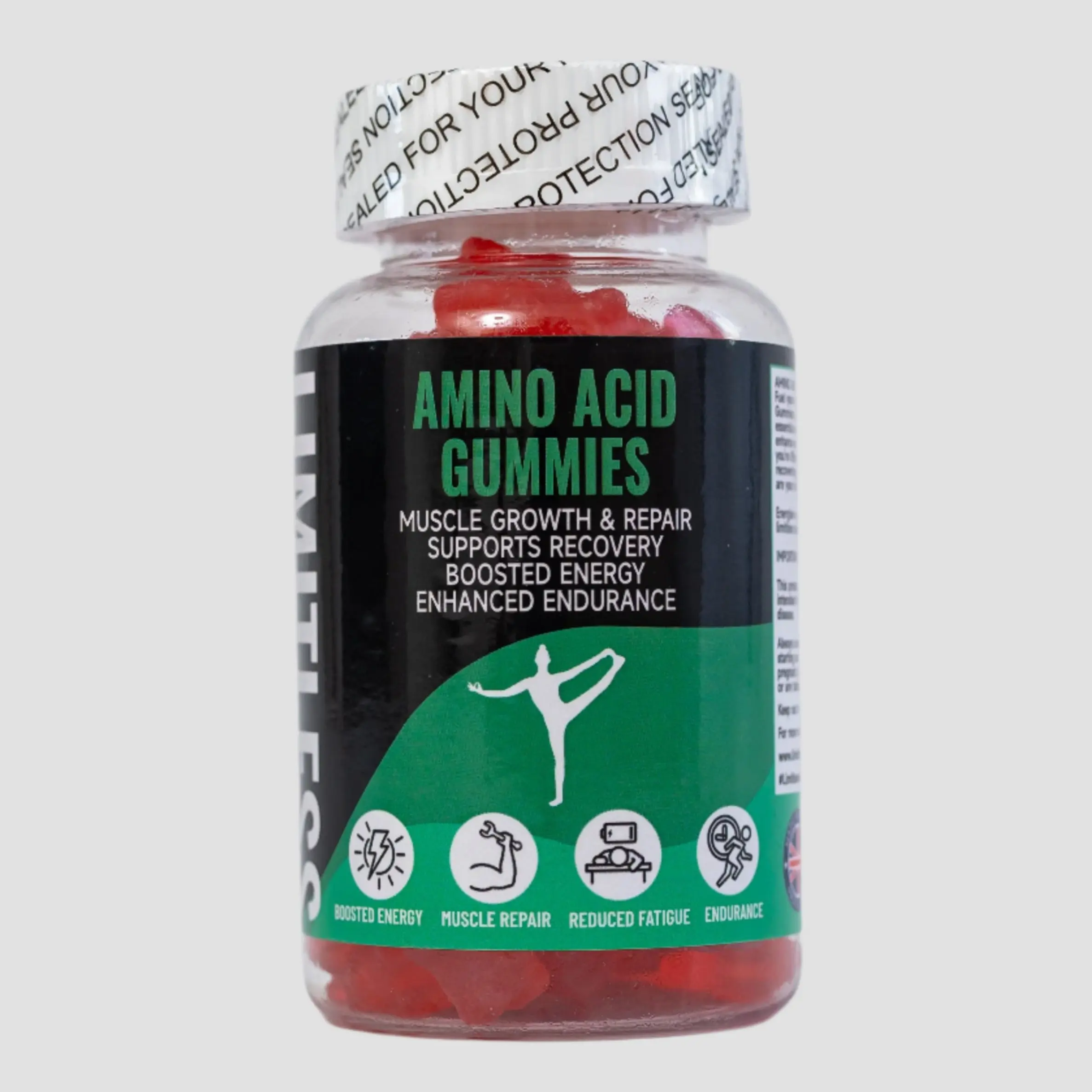 LIMITLESS GAINS – Amino Acid Gummies – Muscle Recovery, Strength, Performance & Endurance Support – Strawberry Flavour – 60 Gummies | Fitness Healthcare Natural Supplement Edible Optimum Dietary
