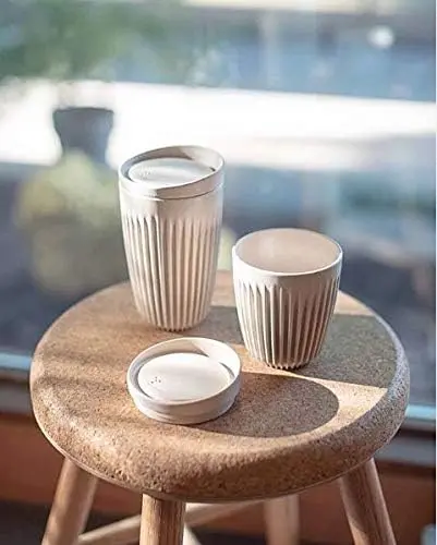 HUSKEE Coffee Cup with Lid 8 oz Natural Coffee Mug Tumbler for Car Home Office work Gym Beverage Drinkware Portable Reusable Washable 3