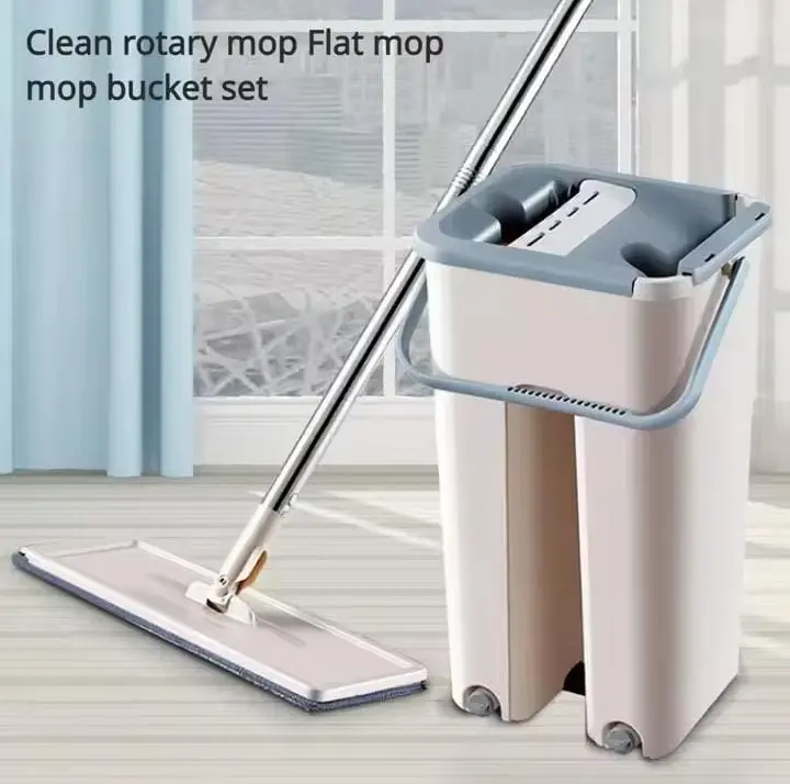 Flat Squeeze Mop with Bucket Squeeze Mops Bucket with Ultra-Fine Fiber Head Replaceable for Floor Cleaning Kitchen Toilet Window