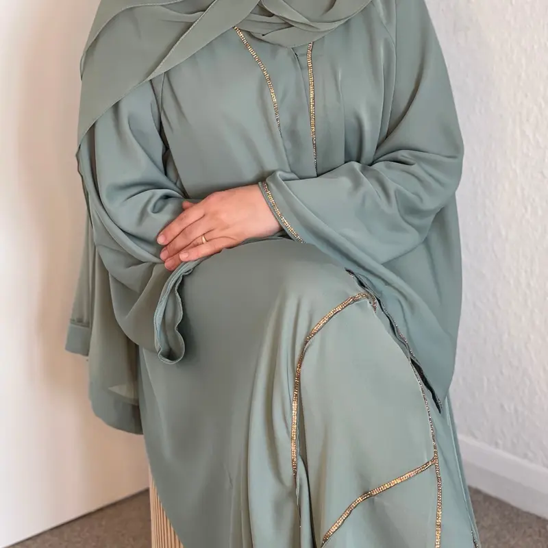 Ameerah Sage Green Abaya with Silver Diamanté Work party wear occasion Eid abayas classy 0