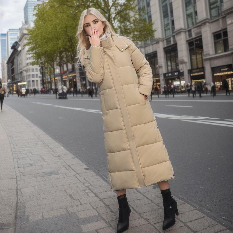 Product Introduction of Over The Knee Long Parkas Coat Female 2024 Winter Fashion Slim-fit Down Cotton Hooded Thick Warm Parkas Coat Winter Jacket Women 13