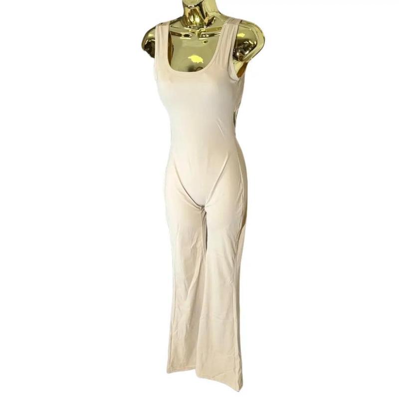 Women's Jumpsuit Seamless Scoop Neck Bell Bottom , Jumpsuits for Women Back to School Backless Flare Leg Tank Sports Womenswear Overalls Underwear Sleeveless Comfort Basic Minimalist poster girl 1