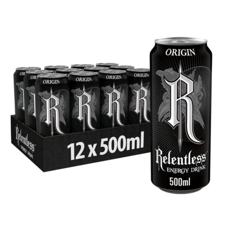 Relentless Origin - 12 x 500ml Cans - Energy Drink Sport Beverage - LONG DATE