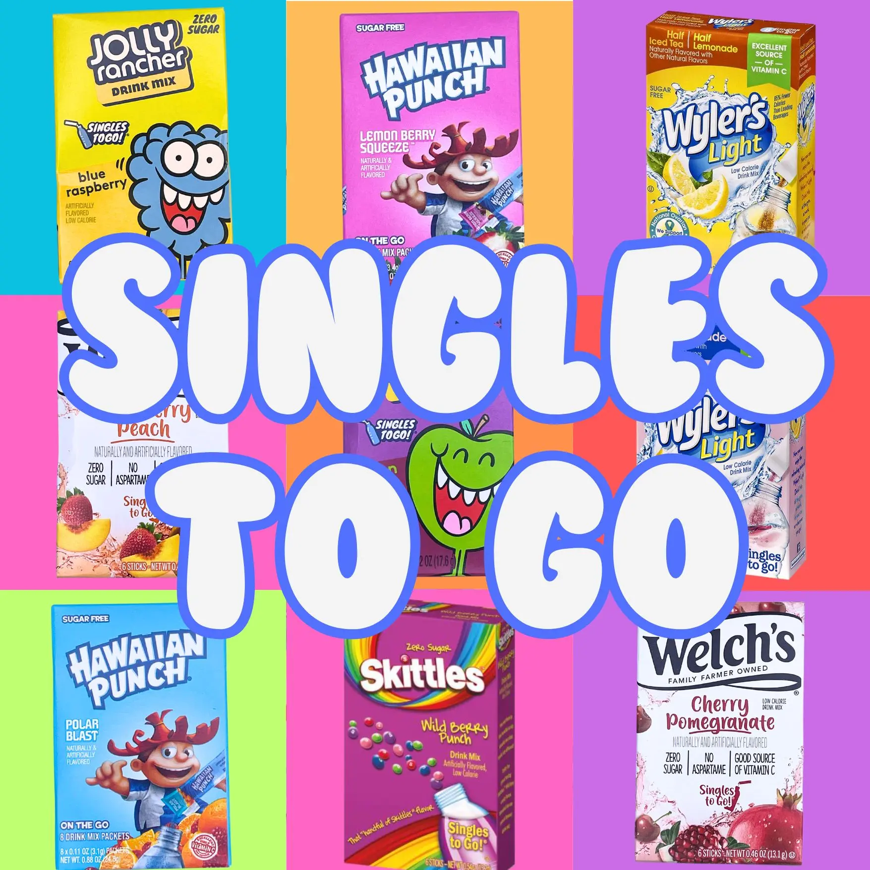 American Singles To Go Drink Mixes (Jolly Rancher, Crush, Wyler's,7up,Dad's,Nerds,Hi-C,Welch's,Canada Dry,Sunkist... etc) Beverage