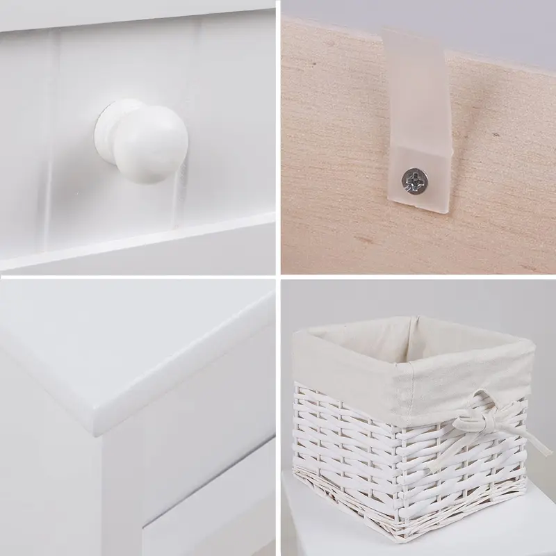 Joolihome Bedside Tables Set of 2,Bedside Cabinet,White 1 Drawer 1 Basket Nightstands for Bedroom,Living Room,Narrow Side Tables 3