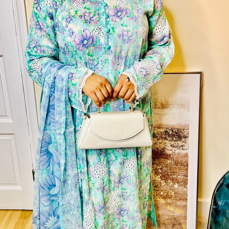 Chikankari Elegance 3 Piece Lawn Suit with Pastel Floral Print, Soft Fabric, and Matching Trousers Dupatta Embroidery Overalls Elegant Fit regular sleeve chic multicoloured casual 0