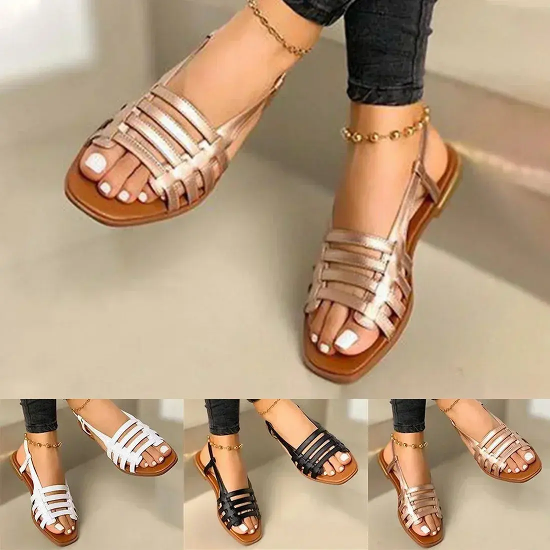 Female Sandals Summer New Women Hollow Out Roman Shoes Woman Gladiator Open Toe Beach Flats Ladies Footwear Plus Size 43