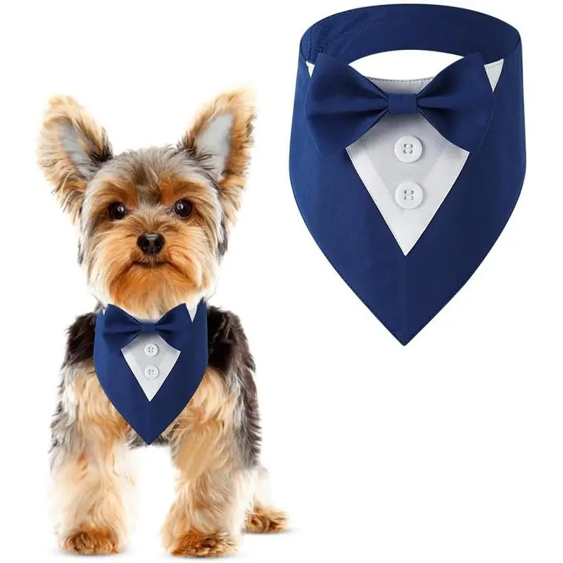 Dog Tuxedo, Formal Dog Wedding Bandana Adjustable Pet Collar with Bow, Small, Medium and Large Dog Wedding Clothing, Birthday Gifts for Dogs 6