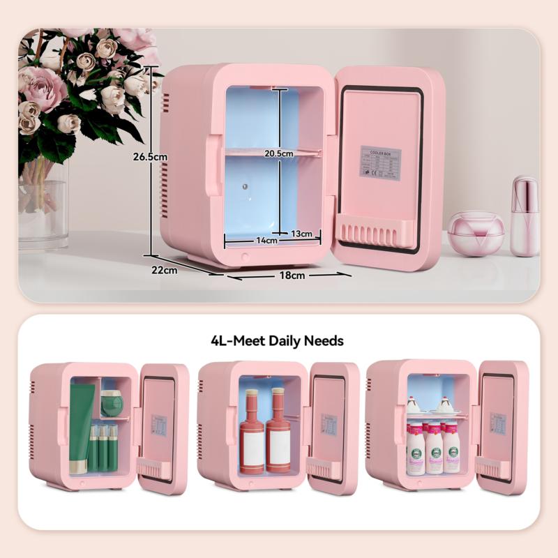 4L Mini Fridge with LED Mirror Portable Cooler Warmer Table Top Bedroom Makeup 2