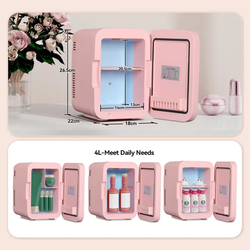 4L Mini Fridge with LED Mirror Portable Cooler Warmer Table Top Bedroom Makeup 2