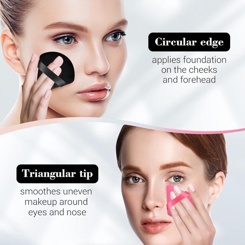 HEYMKGO Triangle Powder Puffs for Pressed Powder, 4 Pcs with Strap, Reusable Wet Dry Dual-use Face Make Up Cosmetics Cleansing Beauty Make-up Puff 3
