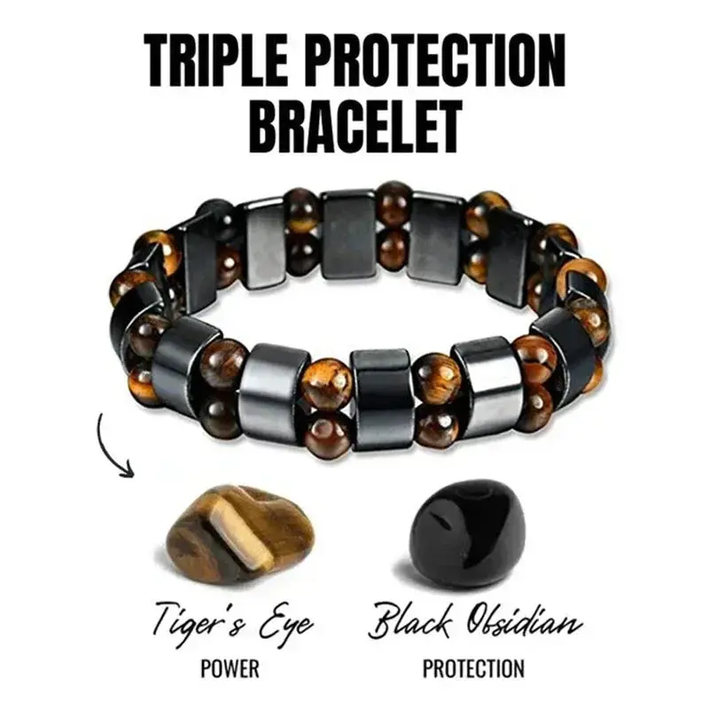 Natural Stone Double Layer Tiger Eye Bracelet for Men and Women