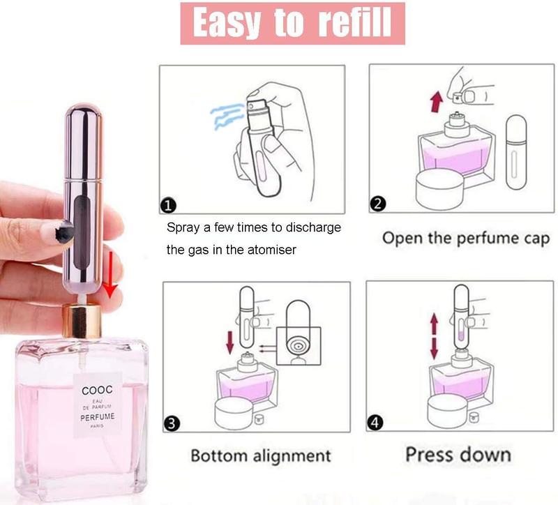 Perfume Atomizer Refillable, 8 ml Refillable Atomiser Perfume Spray Bottle Mini Aluminium Container Cover Set Transparent Friend Window Glass Insert Plastic 4