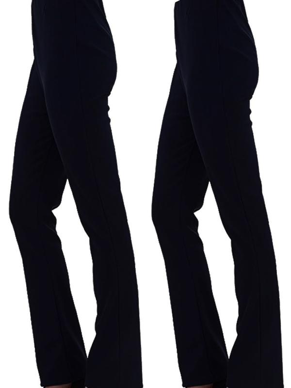 Fashion Luva BLACK Chic Comfort: Women's Ribbed Stretch Bootleg Trousers with Elasticated Waist - Trendy Bootcut Pants for Everyday Elegance Womenswear Bottom Style Lady Stretchy Basic Fits Minimalist 2