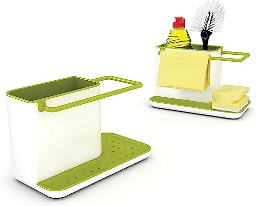 Caddy Kitchen Sink Area Organiser with Sponge Holder and Cloth Hanger - White/Green 2