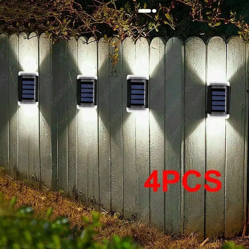 4x SUPER BRIGHT SOLAR POWERED DOOR FENCE WALL LIGHTS LED OUTDOOR GARDEN LAMP 1