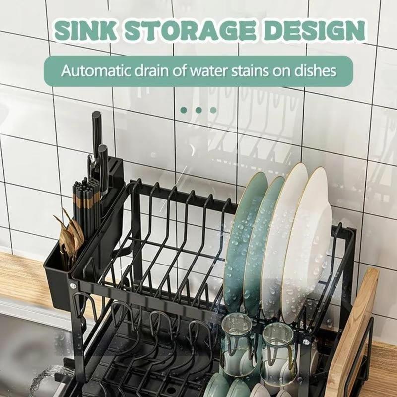 AYSTHETICS Dish Drying Rack,Large Capacity Dish Drainer, Dish Rack With Utensil Organzie,Dish Drainer Rack With Cutting Board Holder,Plus 3 Hooks,Black     storage dishdrainer kitchen dishrack kitchen rack Expandable kitchen Organiser   dish rack Plastic 4
