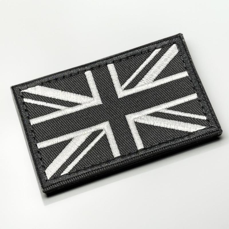 Black Union Jack Patch: Hook & Loop 8cm Wide Embroidered Fabric United Kingdom UK Great Britain GB National Flag for Travel Rucksack Backpack Bag Jacket Clothing Uniform Vest 2
