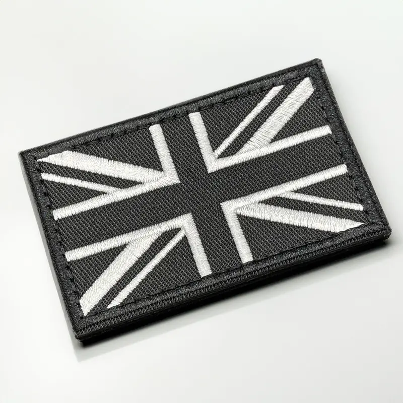 Black Union Jack Patch: Hook & Loop 8cm Wide Embroidered Fabric United Kingdom UK Great Britain GB National Flag for Travel Rucksack Backpack Bag Jacket Clothing Uniform Vest 2