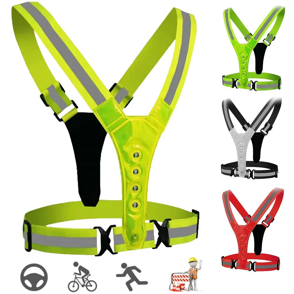 Unisex Adjustable LED Safety Vest – Reflective Cycling & Running Vest with USB Charging, V-Shaped Night Running Warning Light for Outdoor Sports