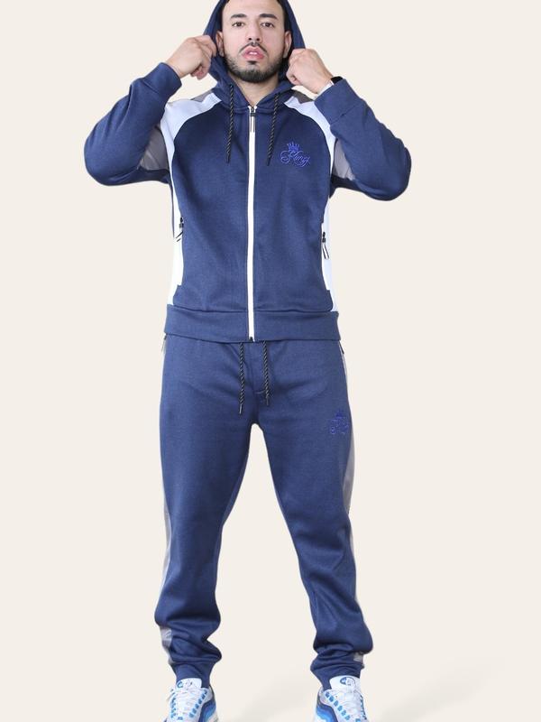 Men's 2 Piece Panel Logo Running Jogging Tracksuit Hooded 5