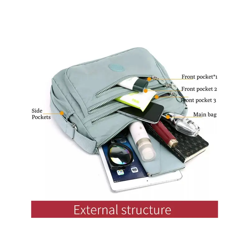 Ladies Shoulder Bag,Cross Body Messenger Multi Pocket Nylon Holiday Handbag Tote 5