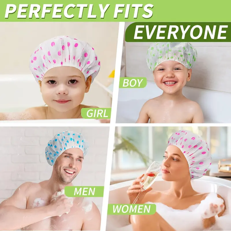 4 Pack Shower Caps for Women/Men, Light Weight Plastic Shower Caps for Women UK 30cm Width with Good Quality Elastic, Perfect for Use at Home, and Spa 5
