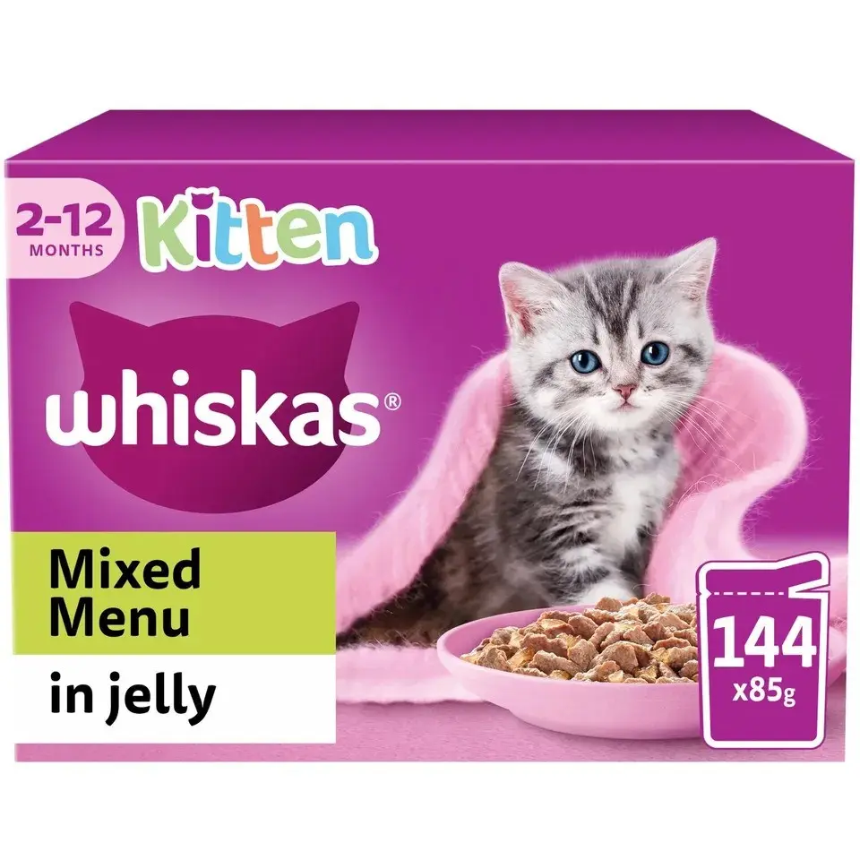 144x85g Pouches 2-12 Months Whiskas Kitten Mixed Menu Wet Cat Food in Jelly