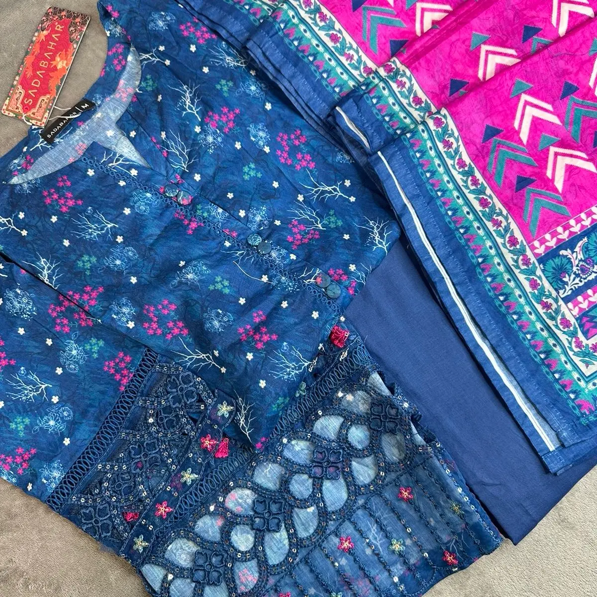 Shadabahar Cotton Dress with Trouser and Dupatta - Comfortable Casual Outfit for Women - Womenswear