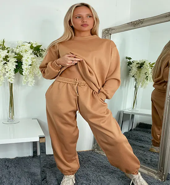 Women's Fleece Loungewear Tracksuit Co-Ord Casual Top & Trouser 2 Piece Suit Long Sleeve Womenswear Comfortable Fit Polyester Lady Comfort