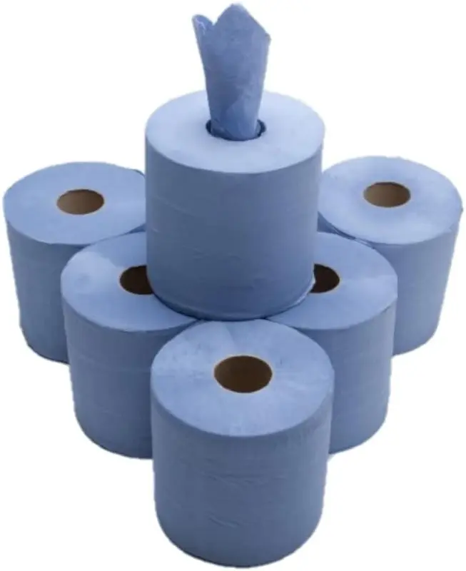 6 Pack Multipurpose Centrefeed Blue Hand Tissue Towel Rolls 2
