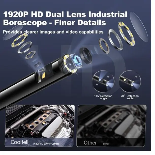 Dual Lens Endoscope Inspection Camera, 1920p Endoscope Camera with 8+1 Adjustable Led Light, Endoscope with 16.5ft Semi-Rigid Cable Snake Camera/ 7.9mm Ip67 Waterproof Camera for iPhone, Ipad, Samsung Smartphone Cellphone 1