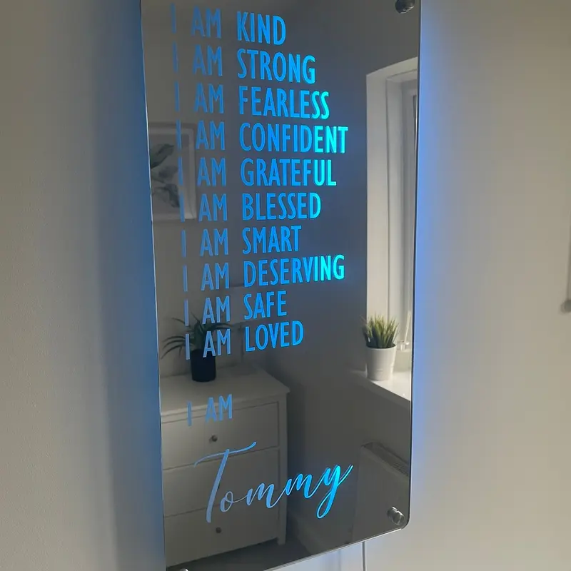 Custom Affirmations LED Name Mirror | Personalised Light Up Mirror Sign | Light Up Wall Sign | I AM Mirror | Multiple Colour Options | Remote Included 4