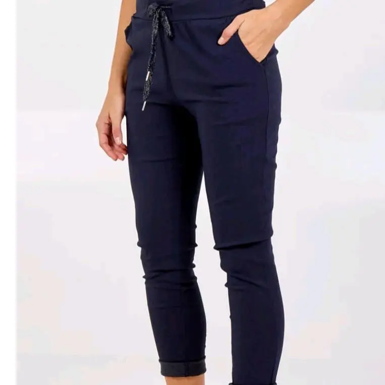 Women's Italian Magic Lagenlook Casual Trouser Pants  Ladies Plain Drawstring Bottom Joggers Comfort Fit Spring Womenswear Comfortable Everyday
