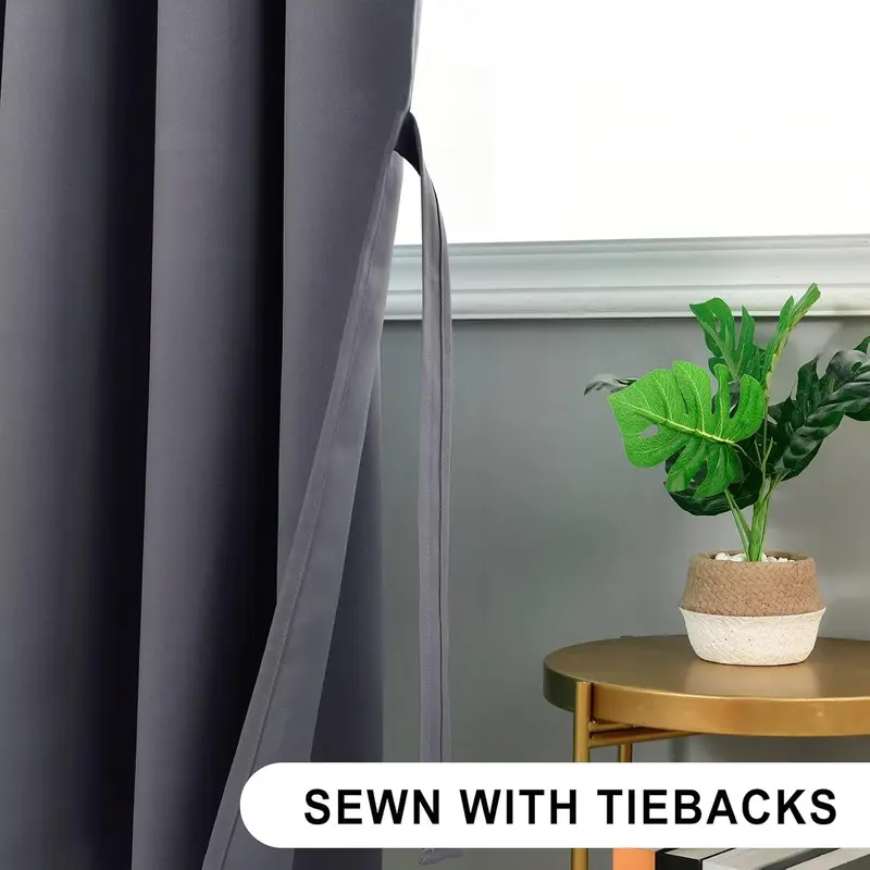 TRAHOO-Dark Grey Curtains Blackout Curtains for Bedroom Thermal Insulated Curtain Pencil Pleat Window Curtains for Living Room with Tiebacks 46 x 90 inch Length, Dark Grey, 2 Panels 2