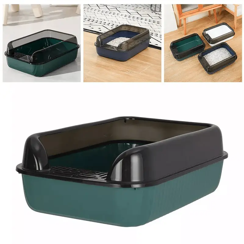 Open Cat Litter Tray Box Kitty Toilet With Extra Large Entry And Splash Guard 3