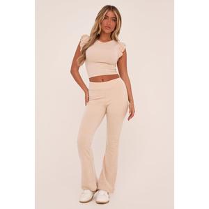 Vaneeza Rib Knit Frill Detail Top & Trousers Co-ord Set