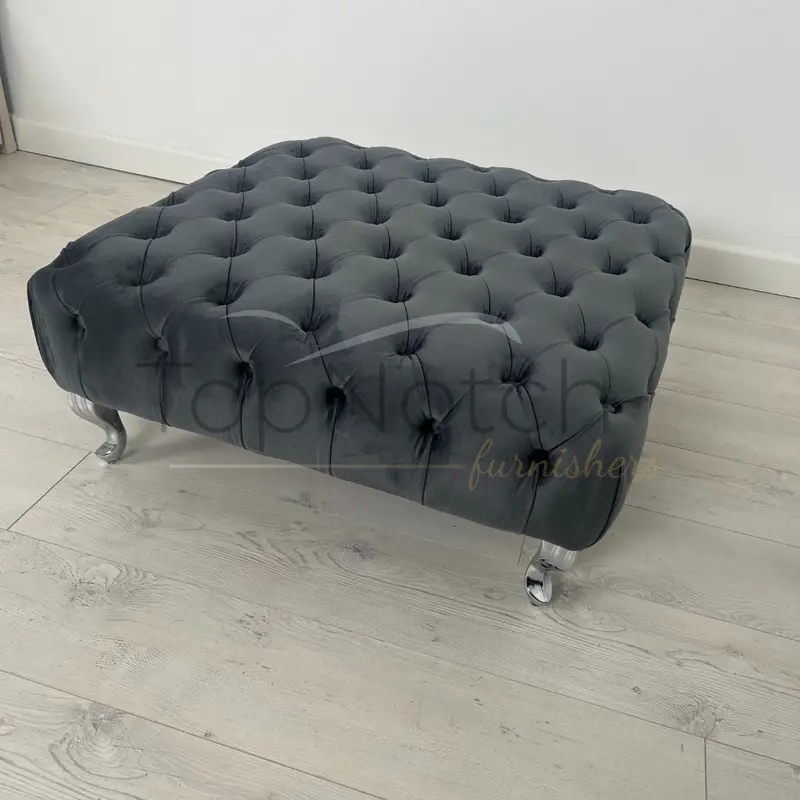 TopNotch Furnishers Large Coffee Table 30Inch x 30Inch x 12Inch - Deep Buttoned Chesterfield Footstool In Grey Plush Velvet Sturdy 3