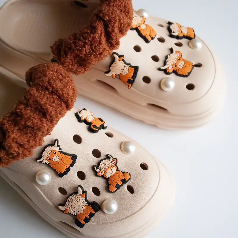 Highland Cow Croc Charms | Single or Sets | Brown Scottish Cow Shoe Charm Jibbitz 0