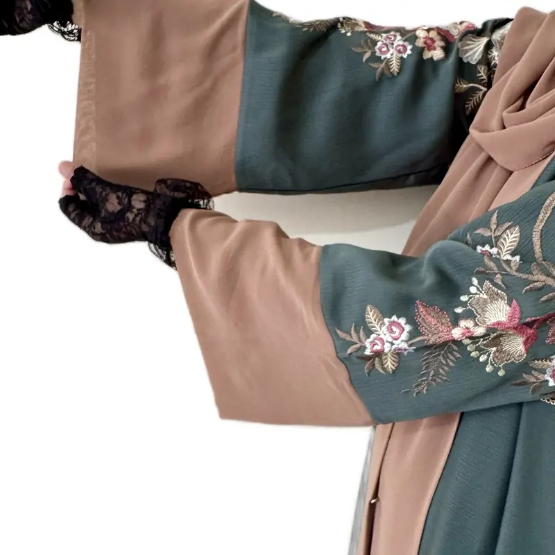 Sage Green Embroidery Abaya/Occasion Wear Modest Outfit /Muslim Abaya/Woman Fashion/Hijab styles/ Floral 3