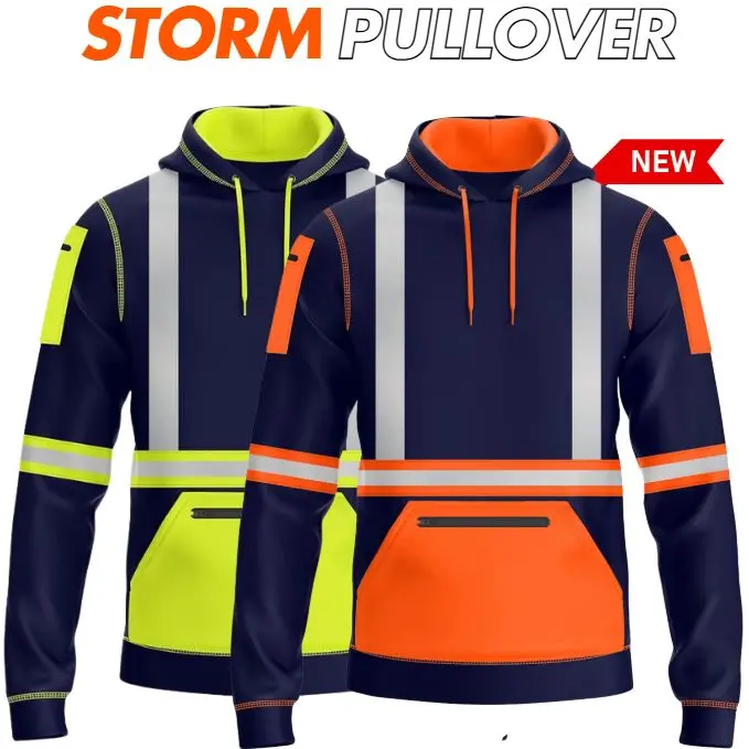 hi viz hoodie high visbillity workwear Menswear Sweatshirts Man Tops Pullover Wetsuit Midi Long Sleeve Stripe 0