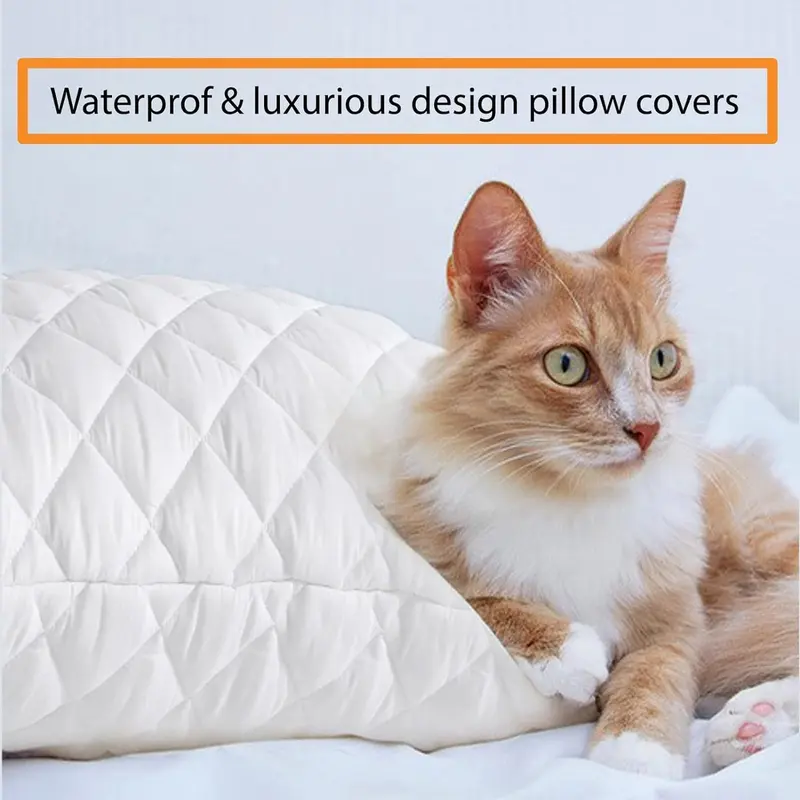 Pack of 4 Zipped Pillow Protector Waterproof Quilted Pillow, White Zippered Bed Pillow Covers Set Quilted Pillowcase, Luxury 100% Microfiber Pillows Encasement Extra Soft, Ant-Allergy & Breathable Comfortable for Bed Protectors Pillow Case (50 x 75 cm) 5