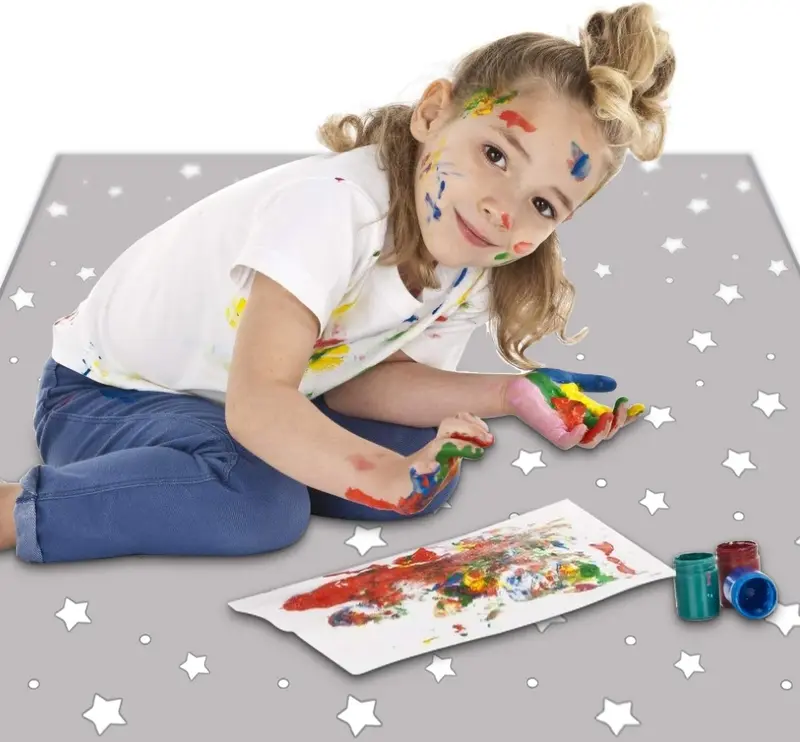 Highchair Splash Mat, 43 * 43 Inch Large Waterproof Non-Slip Baby Splat Mat Weaning Pet Spill Mat, Washable Mess Mat for Art Craft Painting and Table Cloth 3