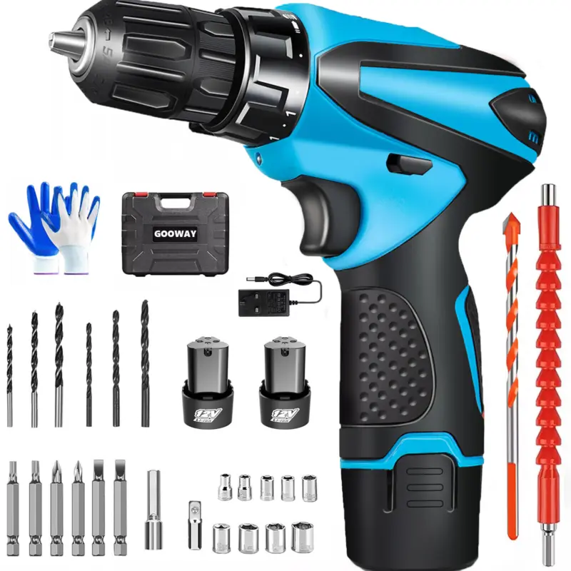 2 Battery 12V Cordless Drill Combi Driver High Power Electric Screwdriver Set UK 0