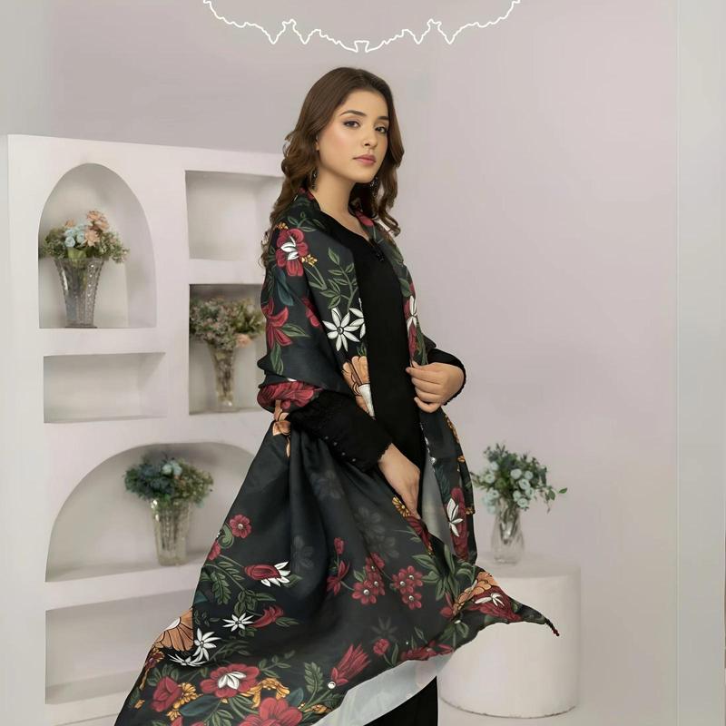 3 Pcs Dyed Twill Linen with Digital Printed Pashmina Shawl | Winter Collection | SIMRANS 3